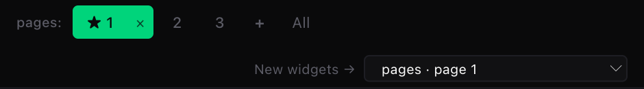 The page tab bar with the active page and the New widgets destination indicator